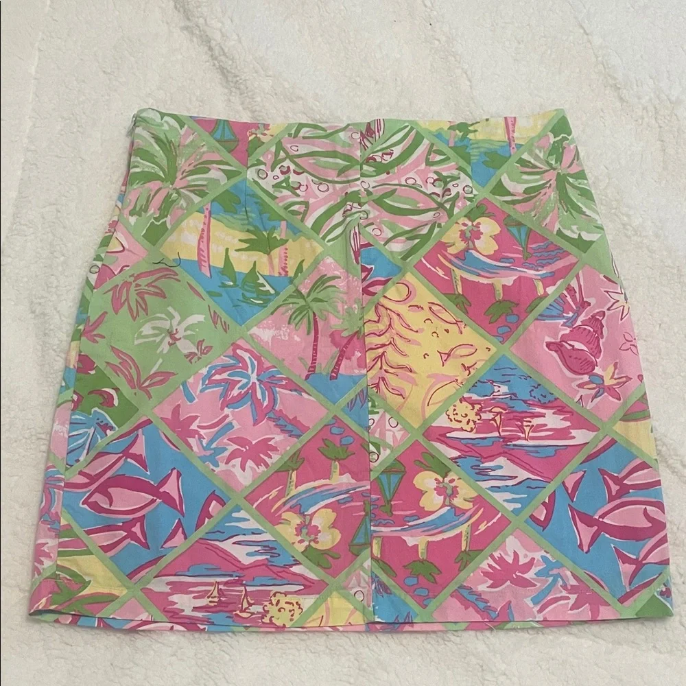 Tropical Print Skirt Pink Green Resort Vacation Summer Beach Outfit